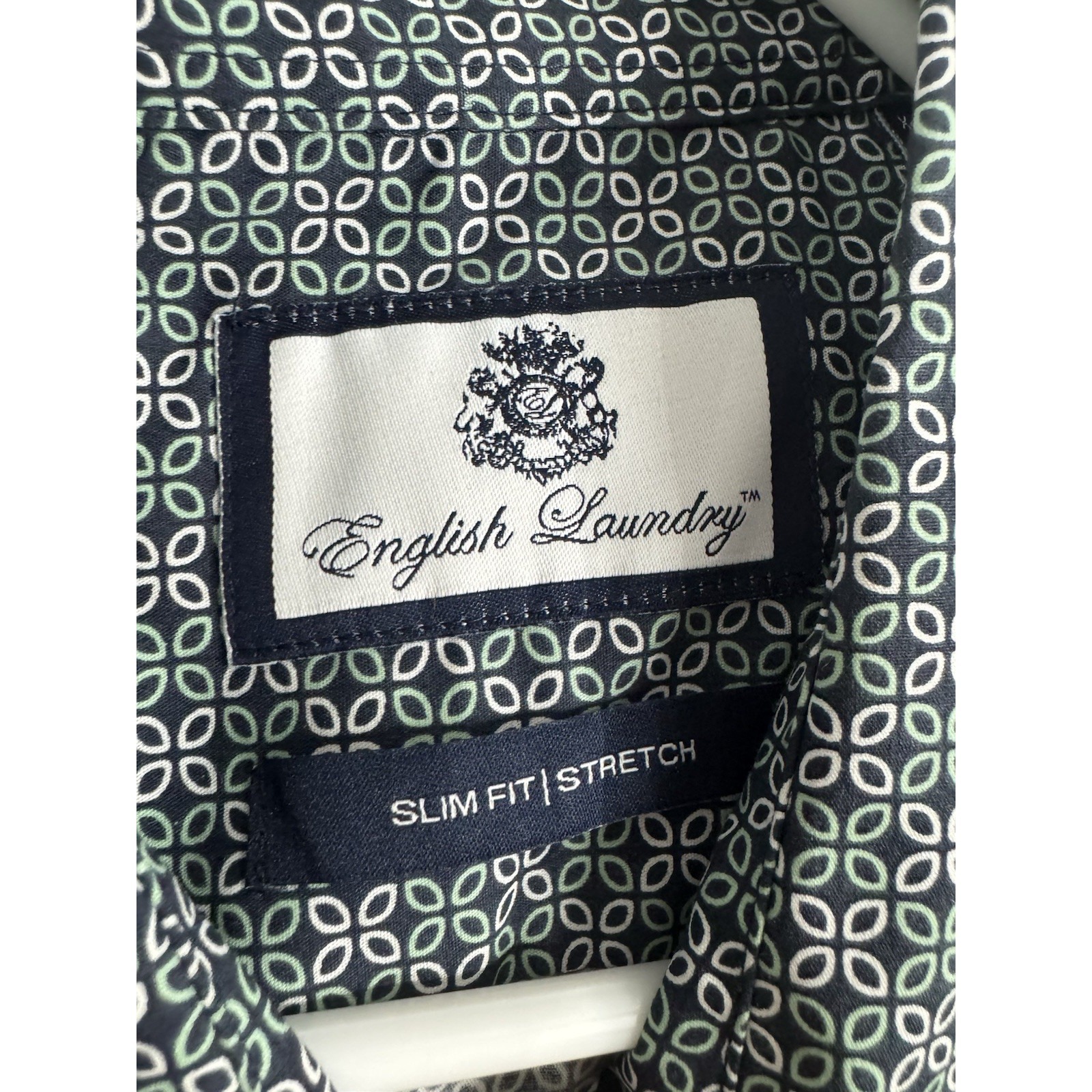 English Laundry Slim Fit Stretch Dress Shirt Xl 17-17.5 Blue Night Geometric Nwt — image 5 of 8